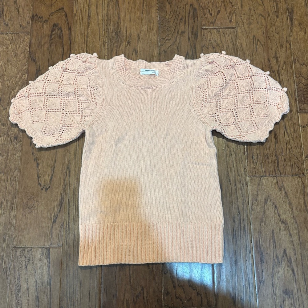 by Anthropologie Puff Sleeve Pointelle Knit Top XS Peach Blush